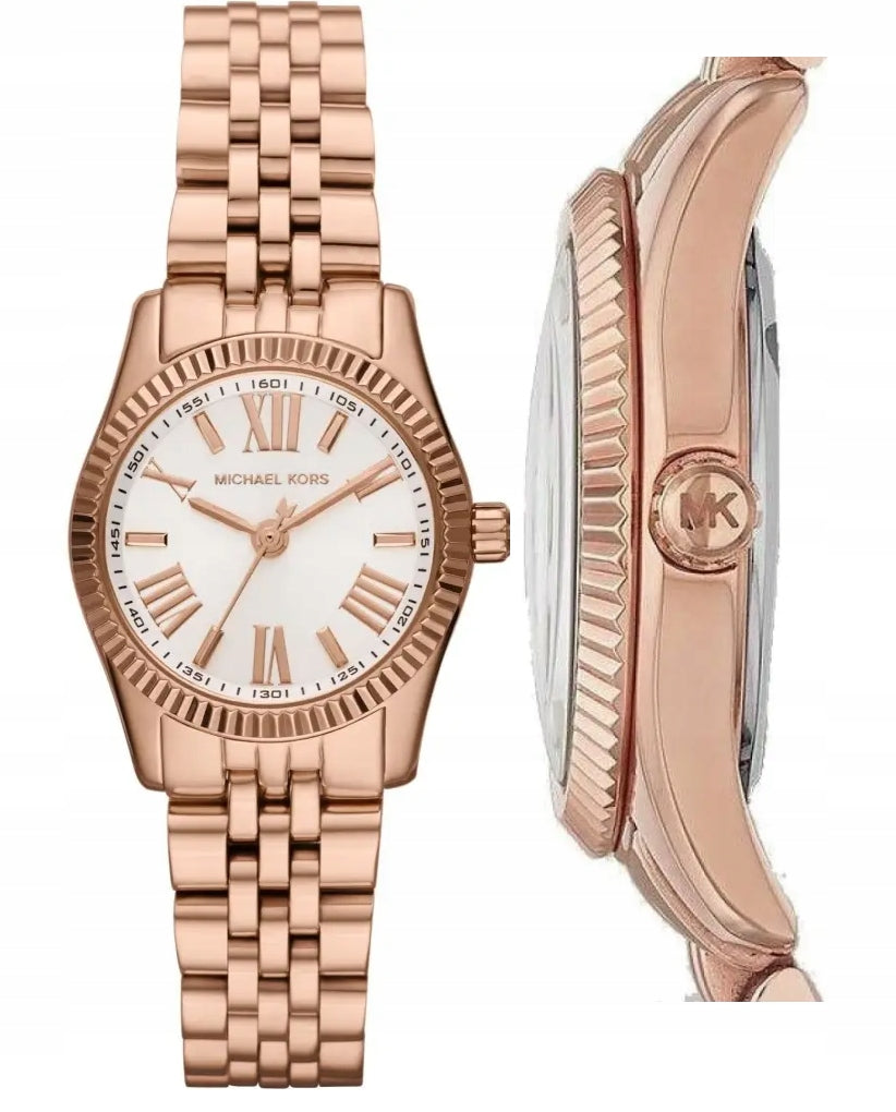 Michael Kors Lexington Quartz White Dial Rose Gold Steel Strap Watch For Women - MK3230