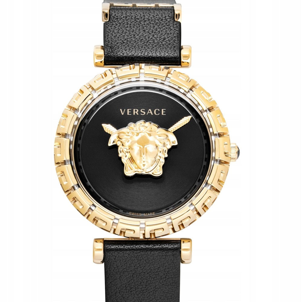  Shop Authentic Versace Palazzo Empire Greca Black Dial Black Leather Strap Watch for Women - VEDV00119 - Luxxuri