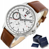 Shop Authentic Tommy Hilfiger Landon Chronograph White Dial Brown Leather Strap Watch for Men - 1791531 - Luxxuri