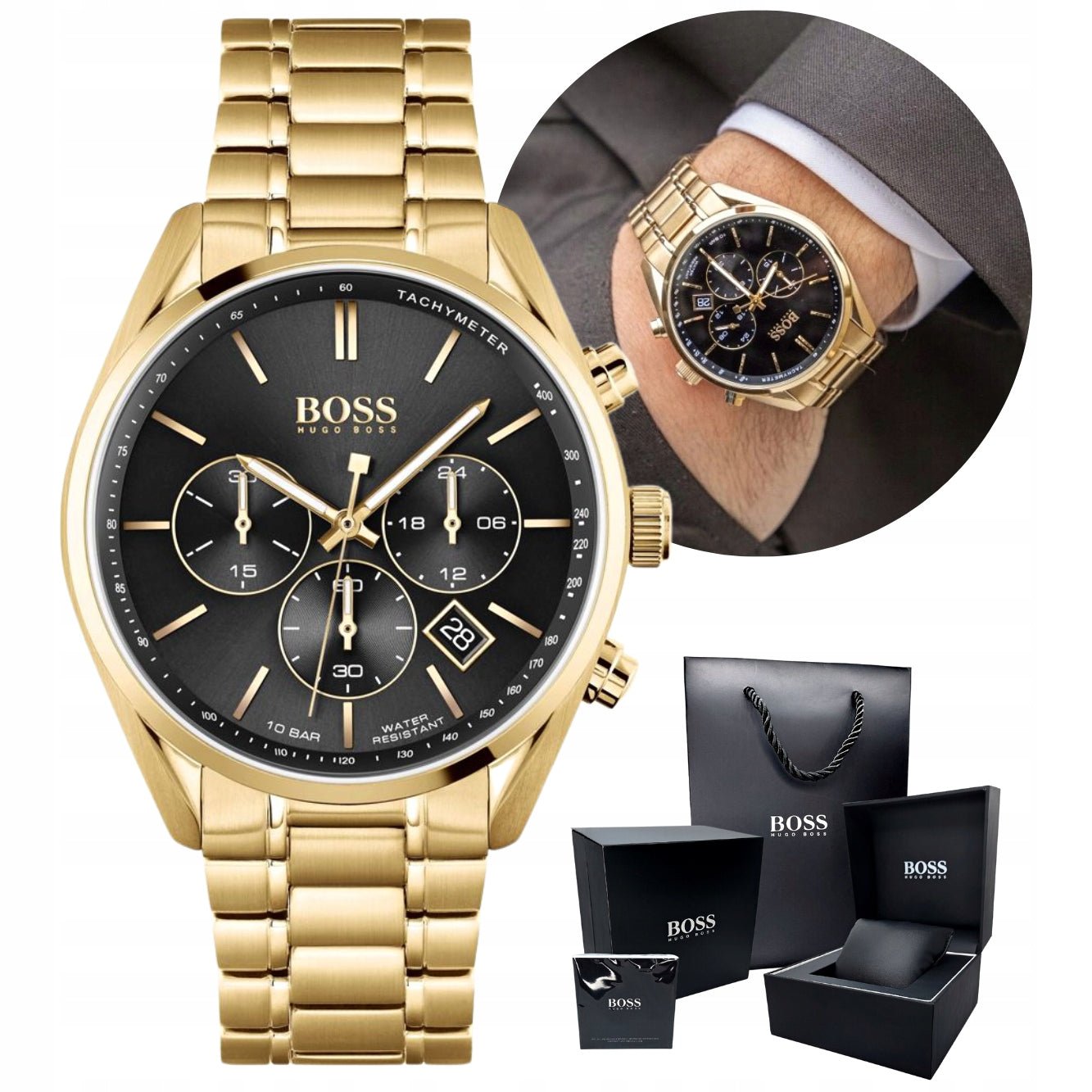  Shop Authentic Hugo Boss Champion Black Dial Gold Steel Strap Watch for Men - 1513848 - Luxxuri