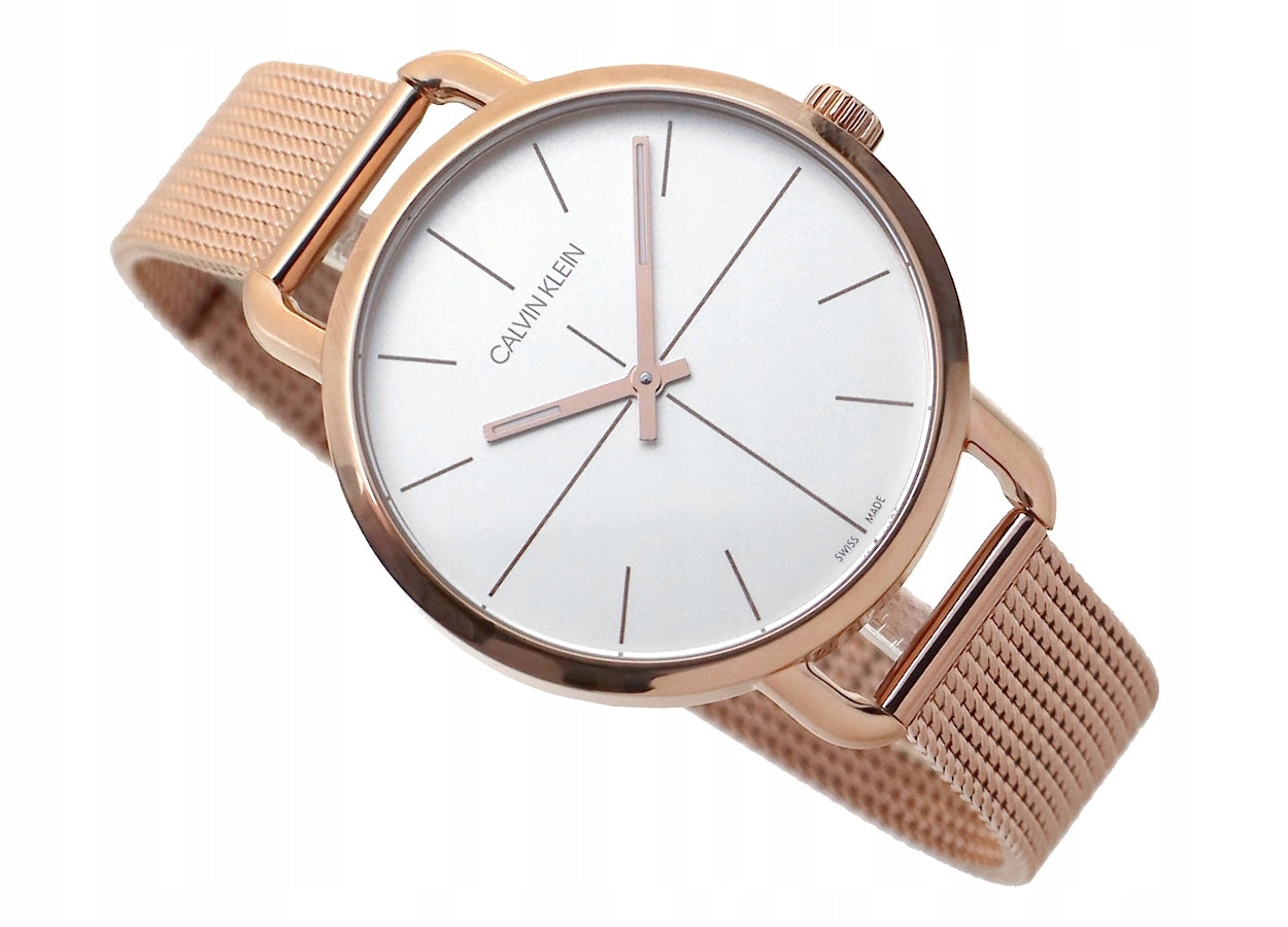  Shop Authentic Calvin Klein Even White Dial Rose Gold Mesh Bracelet Watch for Women - K7B23626 - Luxxuri