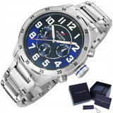  Shop Authentic Tommy Hilfiger Trent Chronograph Blue Dial Silver Steel Strap Watch for Men - 1791053 - Luxxuri