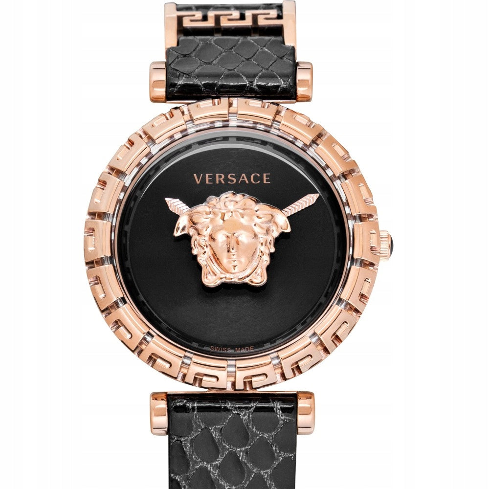  Shop Authentic Versace Palazzo Empire Greca Black Dial Black Leather Strap Watch for Women - VEDV00719 - Luxxuri