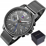  Shop Authentic Tommy Hilfiger London Chronograph Grey Dial Grey Mesh Bracelet Watch for Men - 1791530 - Luxxuri