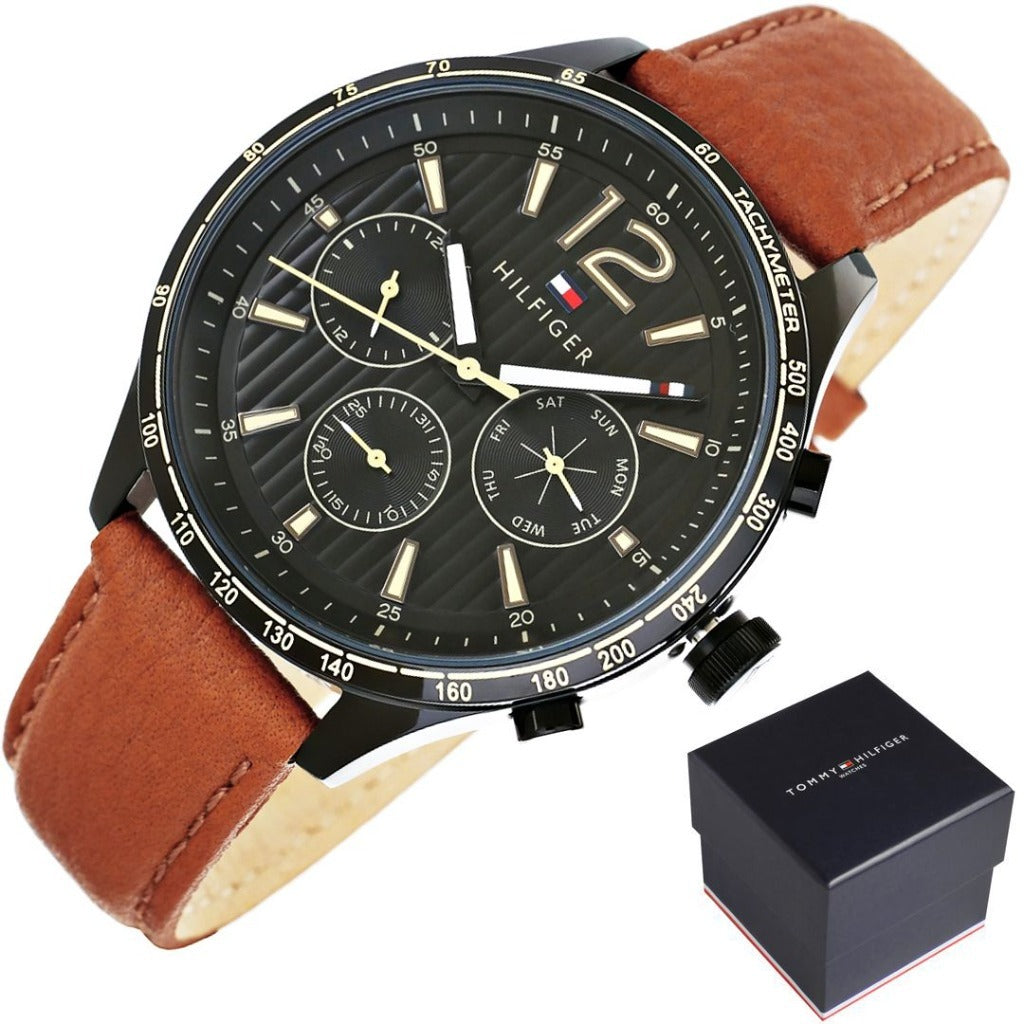  Shop Authentic Tommy Hilfiger Gavin Chronograph Quartz Black Dial Brown Leather Strap Watch for Men - 1791470 - Luxxuri