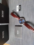  Shop Authentic Hugo Boss Corporal Blue Dial Brown Leather Strap Watch for Men - 151363 - Luxxuri
