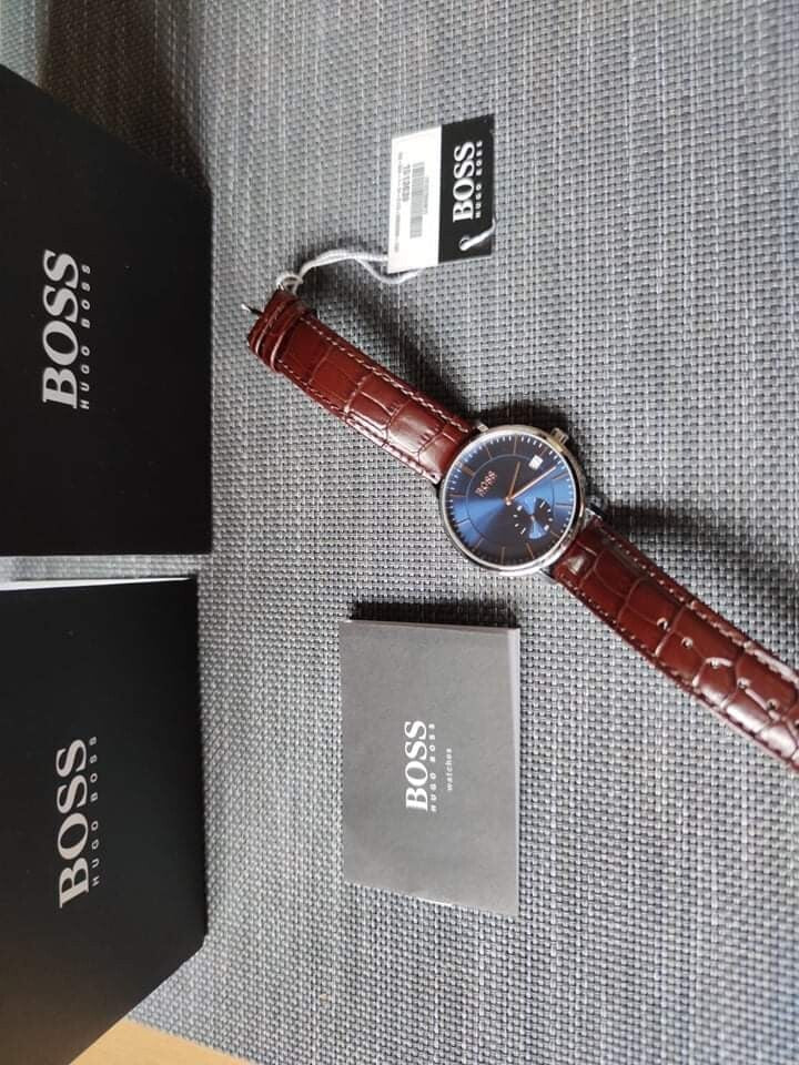  Shop Authentic Hugo Boss Corporal Blue Dial Brown Leather Strap Watch for Men - 151363 - Luxxuri