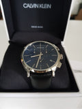  Shop Authentic Calvin Klein Chronograph Blue Dial Black Leather Strap Watch for Men - K8Q371CN - Luxxuri