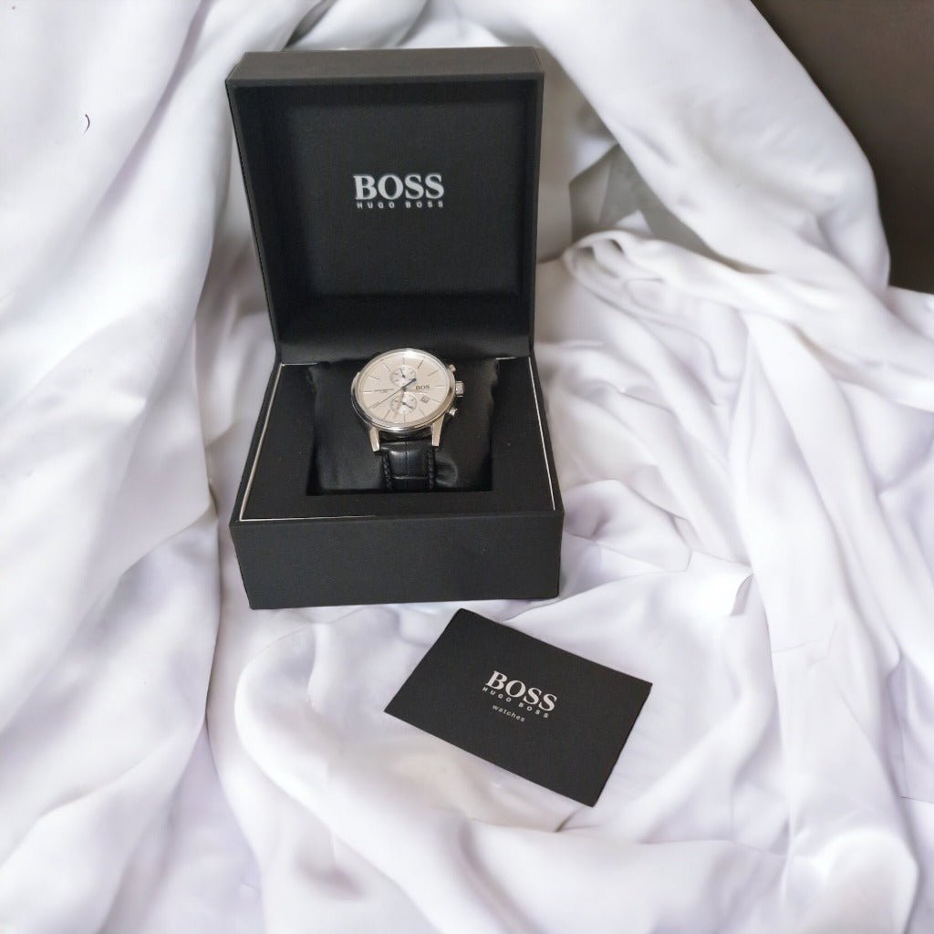  Shop Authentic Hugo Boss Jet Silver Dial Black Leather Strap Watch for Men - 1513282 - Luxxuri