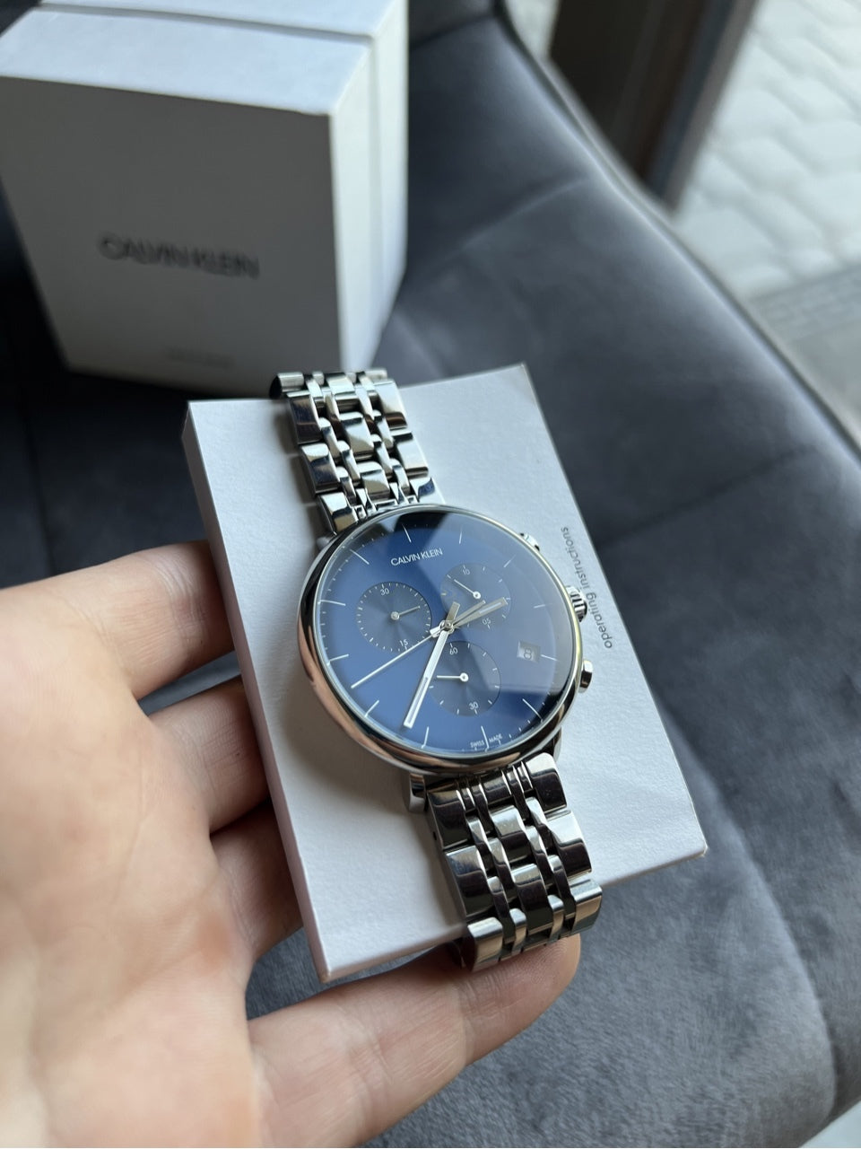  Shop Authentic Calvin Klein High Noon Chronograph Blue Dial Silver Mesh Bracelet Watch for Men - K8M2712N - Luxxuri