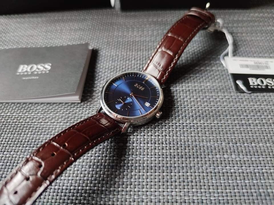  Shop Authentic Hugo Boss Corporal Blue Dial Brown Leather Strap Watch for Men - 151363 - Luxxuri