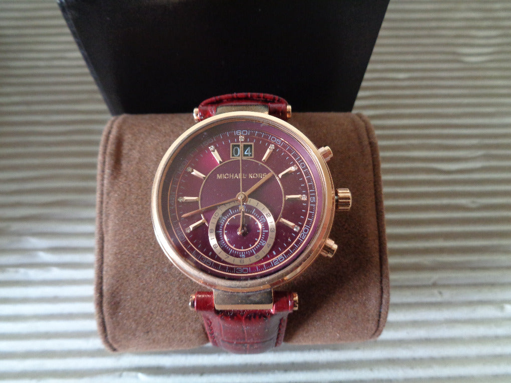  Shop Authentic Michael Kors Sawyer Maroon Dial Maroon Leather Strap Watch for Women - MK2426 - Luxxuri