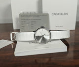  Shop Authentic Calvin Klein Accent Silver Dial White Leather Strap Watch for Women - K2Y2Y1KW - Luxxuri