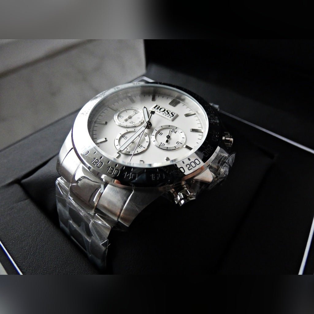  Shop Authentic Hugo Boss Ikon Chronograph White Dial Silver Steel Strap Watch for Men - 1512962 - Luxxuri