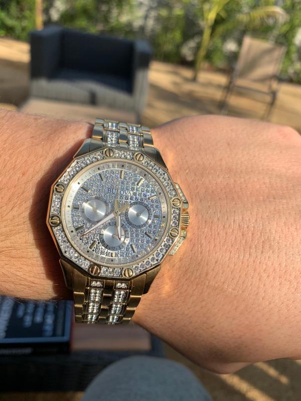  Shop Authentic Bulova Crystal Collection Octova White Dial Gold Steel Strap Watch for Men - 98C126 - Luxxuri
