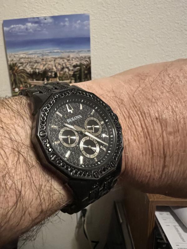  Shop Authentic Bulova Octova Chronograph Black Crystal Dial Black Steel Strap Watch for Men - 98C134 - Luxxuri