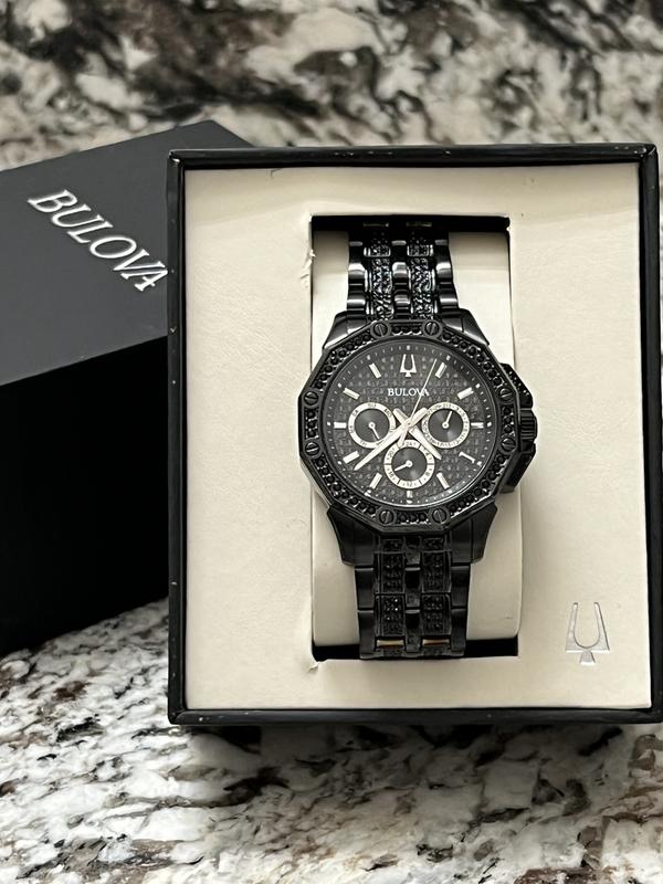  Shop Authentic Bulova Octova Chronograph Black Crystal Dial Black Steel Strap Watch for Men - 98C134 - Luxxuri