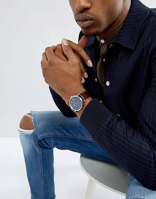  Shop Authentic Hugo Boss Corporal Blue Dial Brown Leather Strap Watch for Men - 151363 - Luxxuri
