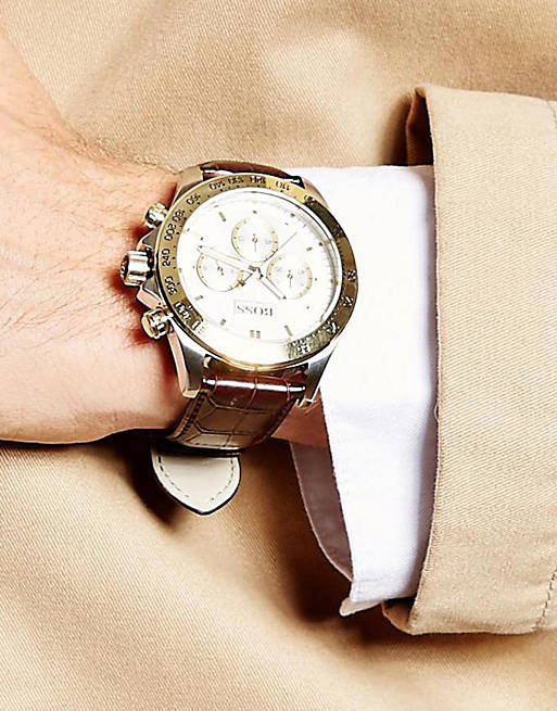 Hugo Boss Ikon White Dial Brown Leather Strap Watch for Men - 1513174