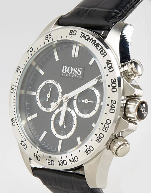  Shop Authentic Hugo Boss Ikon Black Dial Black Leather Strap Watch for Men - 1513178 - Luxxuri