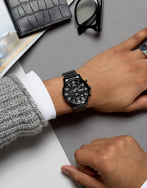  Shop Authentic Hugo Boss Chronograph Black Dial Black Steel Strap Watch for Men - 1513180 - Luxxuri