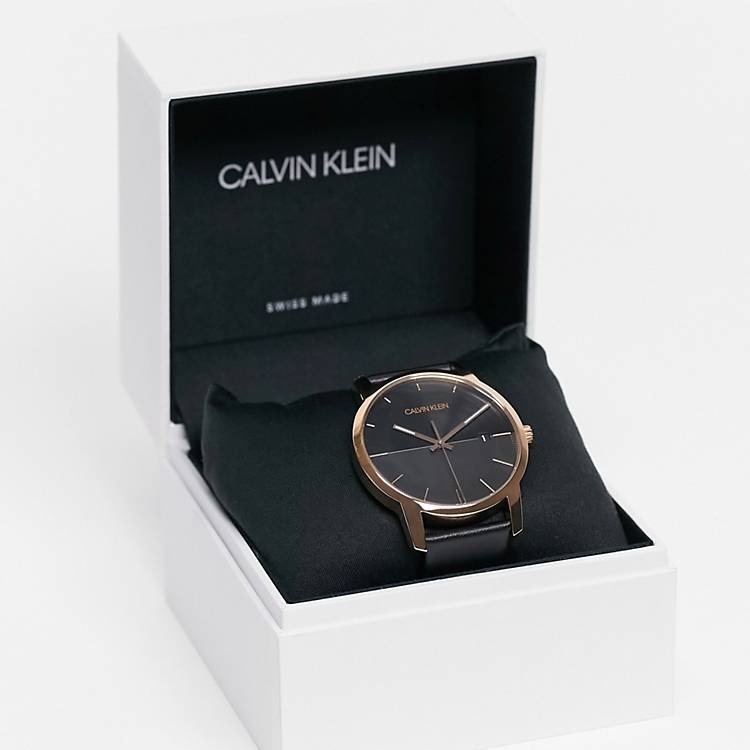  Shop Authentic Calvin Klein City Quartz Black Dial Black Leather Strap Watch for Men - K2G2G6CZ - Luxxuri