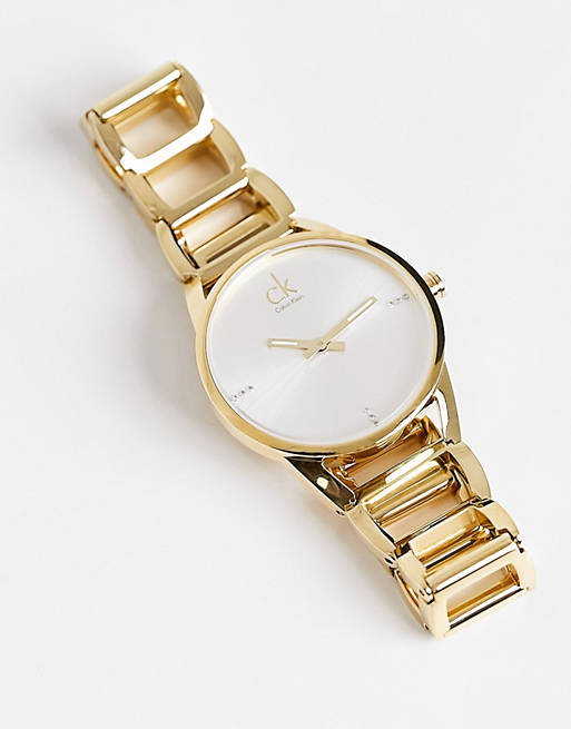  Shop Authentic Calvin Klein Stately White Dial Gold Steel Strap Watch for Women - K3G2352W - Luxxuri