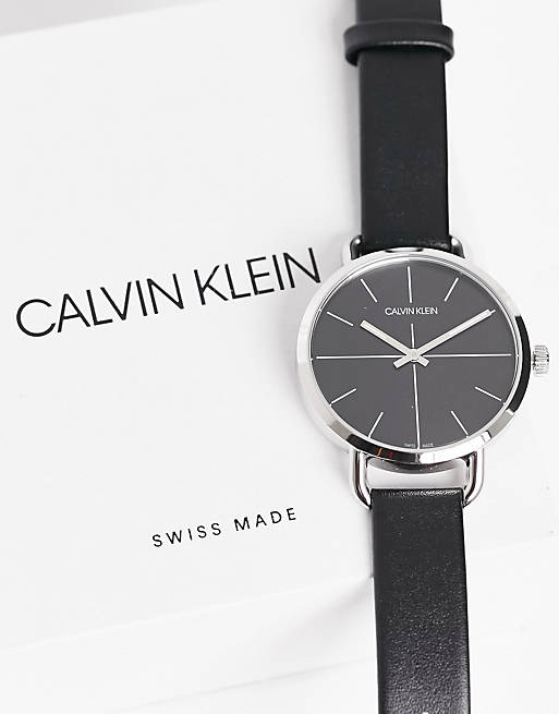  Shop Authentic Calvin Klein Even Black Dial Black Leather Strap Watch for Women  - K7B231CZ - Luxxuri