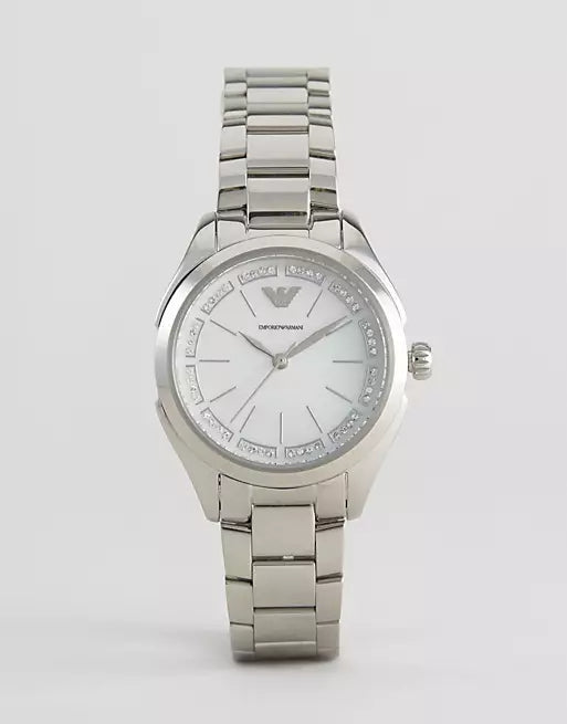  Shop Authentic Emporio Armani Valeria Quartz Mother of Pearl Dial Silver Steel Strap Watch For Women - AR11030 - Luxxuri