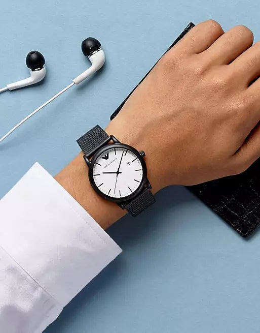  Shop Authentic Emporio Armani Luigi White Dial Black Mesh Bracelet Watch For Men - AR11046 - Luxxuri