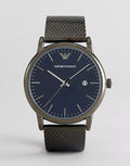 Emporio Armani Luigi Quartz Blue Dial Grey Mesh Bracelet Watch For Men - AR11053