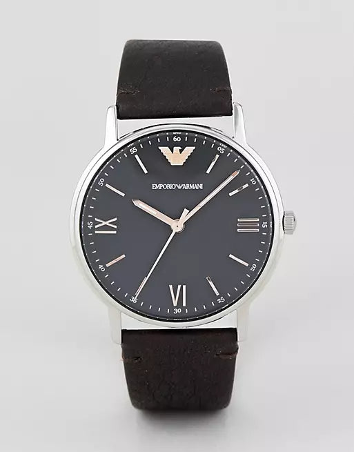 Emporio Armani Kappa Quartz Black Dial Brown Leather Strap Watch For Men - AR11153