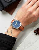  Shop Authentic Fossil Minimalist Blue Dial Brown Leather Strap Watch for Men - FS5304 - Luxxuri