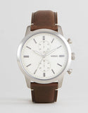  Shop Authentic Fossil Townsman Chronograph White Dial Brown Leather Strap Watch for Men - FS5350 - Luxxuri