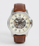  Shop Authentic Fossil Grant Automatic Beige Skeleton Dial Brown Leather Strap Watch for Men - ME3099 - Luxxuri