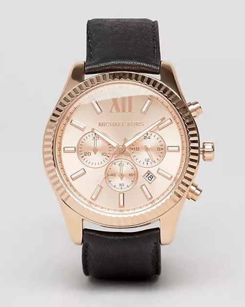  Shop Authentic Michael Kors Lexington Chronograph Rose Gold Dial Black Leather Strap Watch For Men - MK8516 - Luxxuri