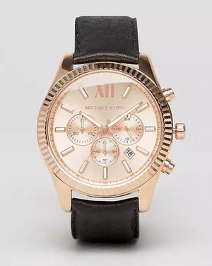  Shop Authentic Michael Kors Lexington Chronograph Rose Gold Dial Black Leather Strap Watch For Men - MK8516 - Luxxuri