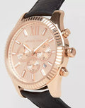  Shop Authentic Michael Kors Lexington Chronograph Rose Gold Dial Black Leather Strap Watch For Men - MK8516 - Luxxuri