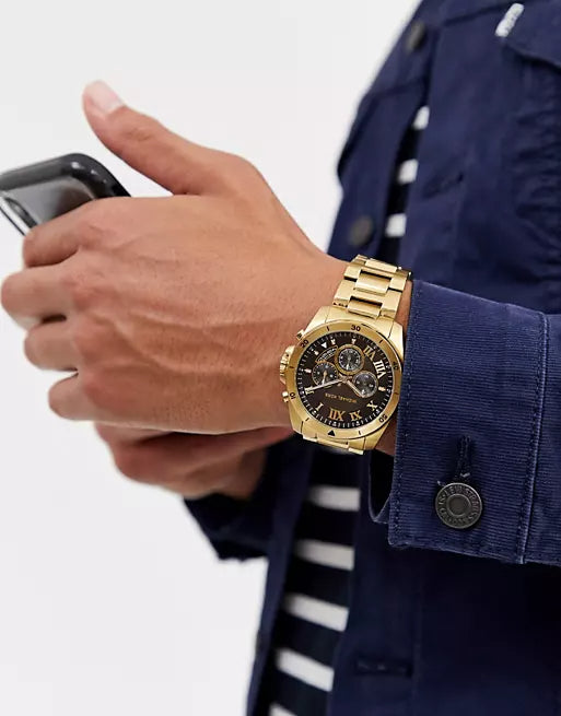  Shop Authentic Michael Kors Brecken Chronograph Quartz Black Dial Gold Steel Strap Watch For Men - MK8481 - Luxxuri
