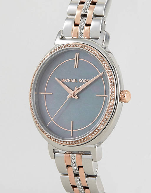  Shop Authentic Michael Kors Cinthia Mother of Pearl Grey Dial Two Tone Steel Strap Watch for Women - MK3642 - Luxxuri