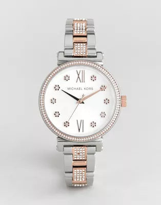  Shop Authentic Michael Kors Sophie Chronograph Silver Dial Two Tone Steel Strap Watch For Women - MK3880 - Luxxuri