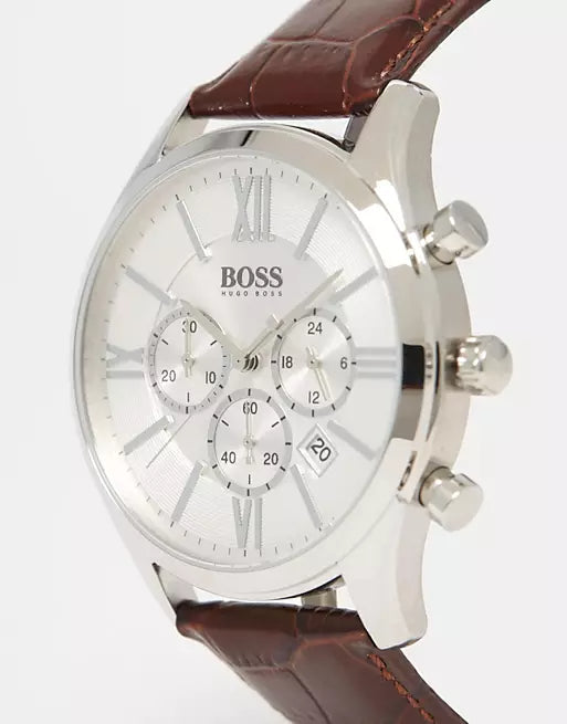  Shop Authentic Hugo Boss Ambassador Chronograph Silver Dial Brown Leather Strap Watch For Men - HB1513195 - Luxxuri