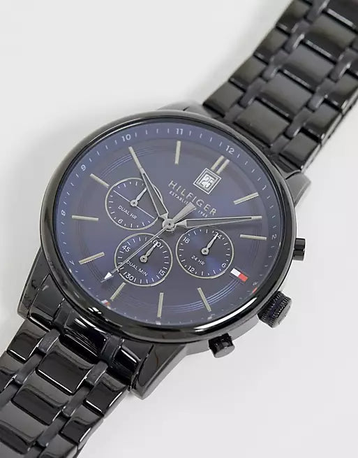 Tommy Hilfiger Kyle Quartz Blue Dial Black Steel Strap Watch for Men - 1791633