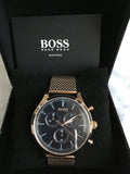  Shop Authentic Hugo Boss Companion Quartz Black Dial Rose Gold Mesh Bracelet Watch For Men - HB1513548 - Luxxuri