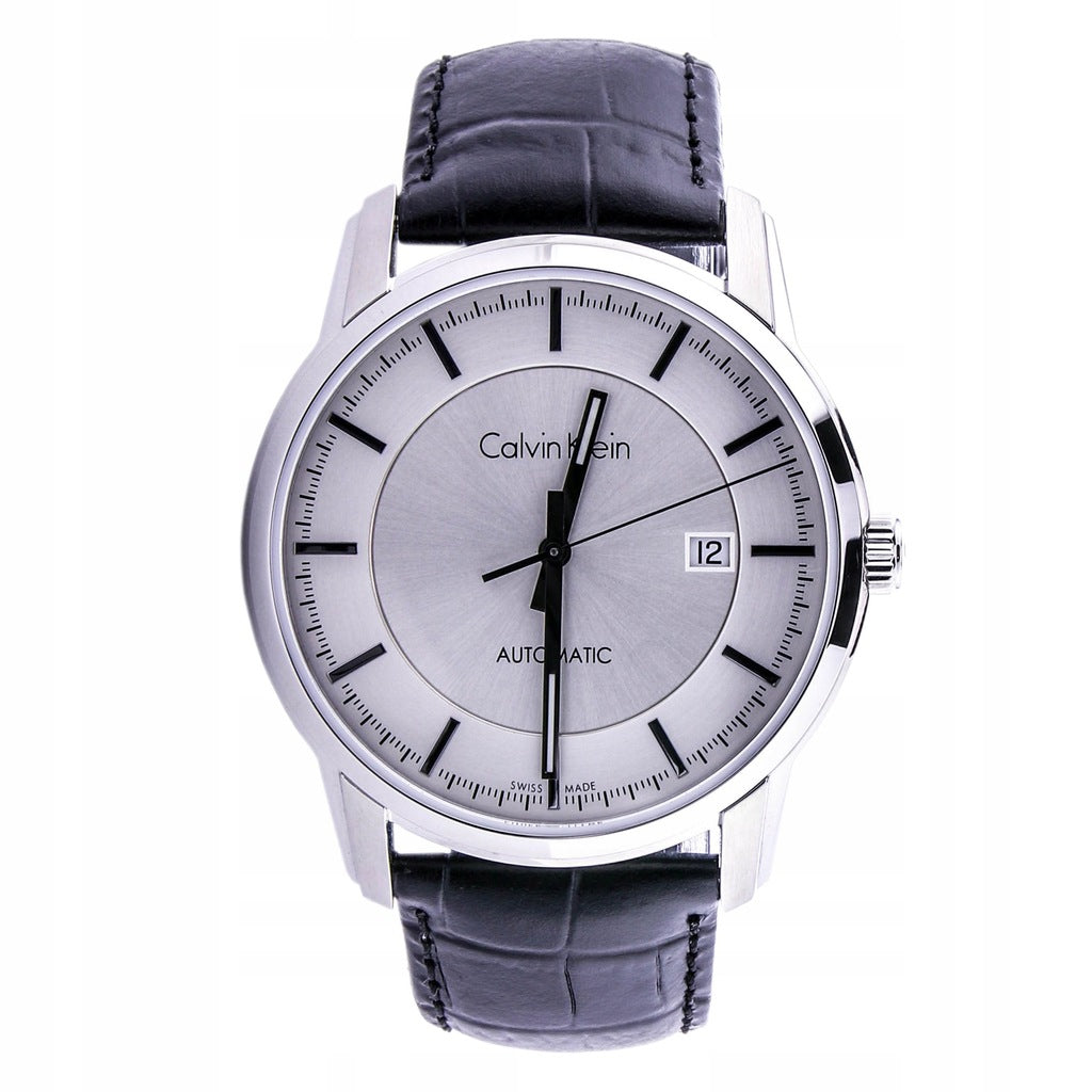  Shop Authentic Calvin Klein Infinity Silver Dial Black Leather Strap Watch for Men - K5S341C6 - Luxxuri