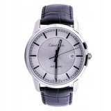  Shop Authentic Calvin Klein Infinity Silver Dial Black Leather Strap Watch for Men - K5S341C6 - Luxxuri