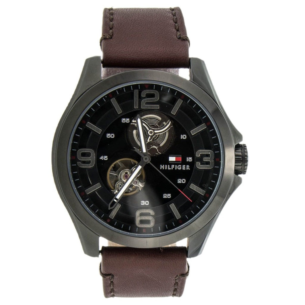  Shop Authentic Tommy Hilfiger Bruce Automatic Black Dial Brown Leather Strap Watch for Men - 1791280 - Luxxuri