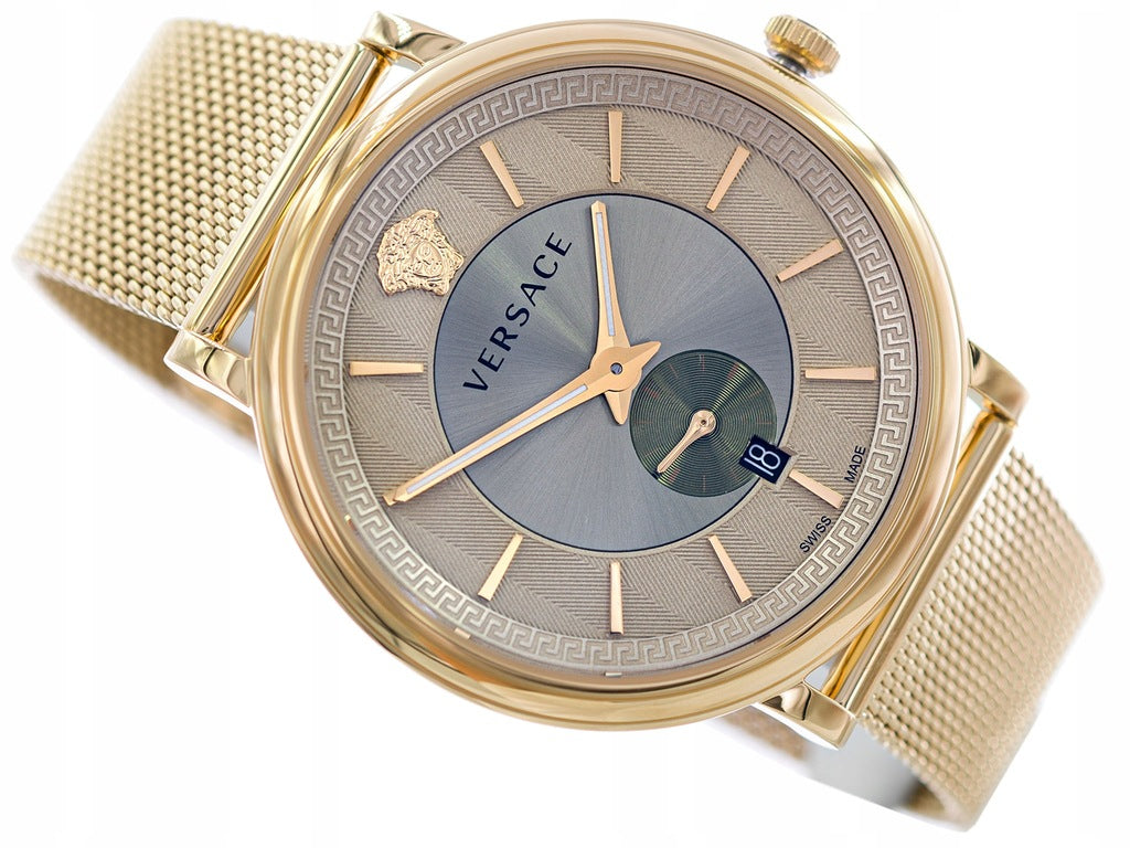  Shop Authentic Versace V Circle Quartz Gold Dial Gold Mesh Bracelet Watch For Men - VBQ070017 - Luxxuri