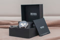 Hugo Boss Driver Blue Dial Black Leather Strap Watch for Men - 1512882