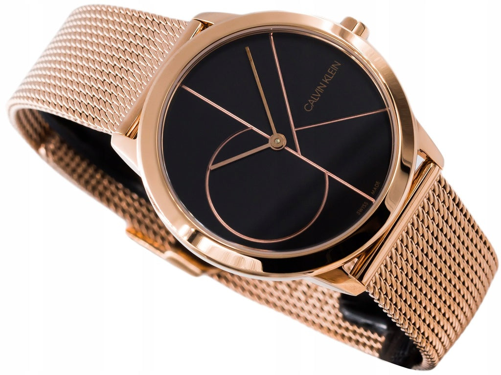  Shop Authentic Calvin Klein Minimal Black Dial Rose Gold Mesh Bracelet Watch for Men - K3M22621 - Luxxuri